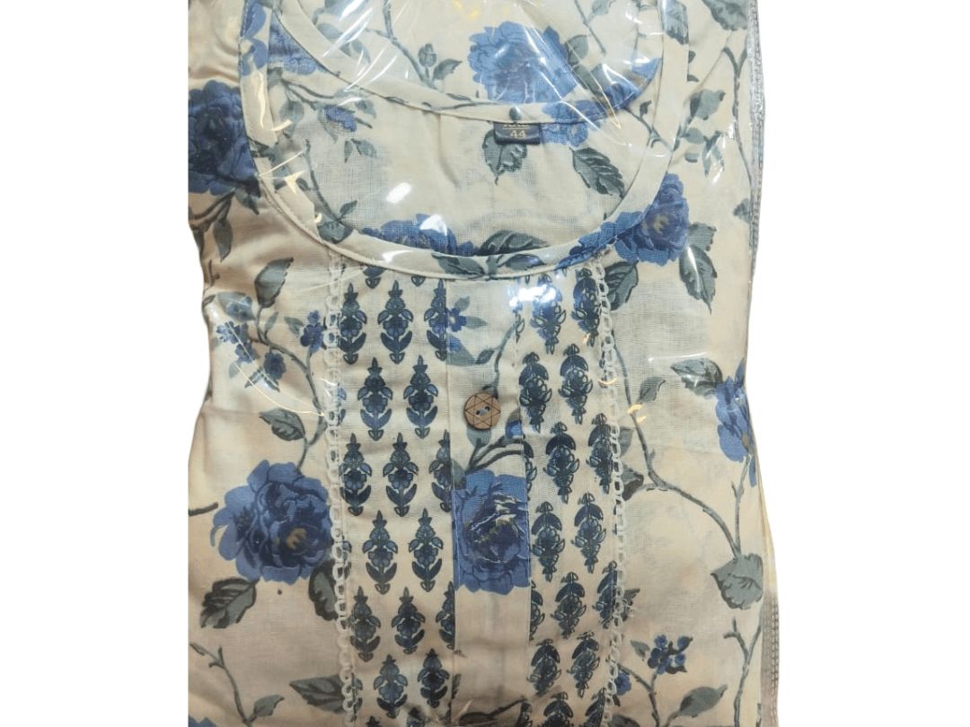 Blue Floral print on Cream Bg with Dupatta